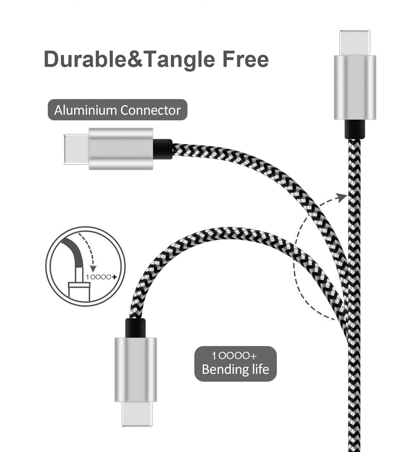Usb Type C Cable 15Ft With 3A Fast Charging, Ultra Long And Extremely Durable Nylon Braided Usb C Charger Cord For Galaxy S10/S9/S8/Google Pixel/Lg/Oneplus/Moto And More (Black)